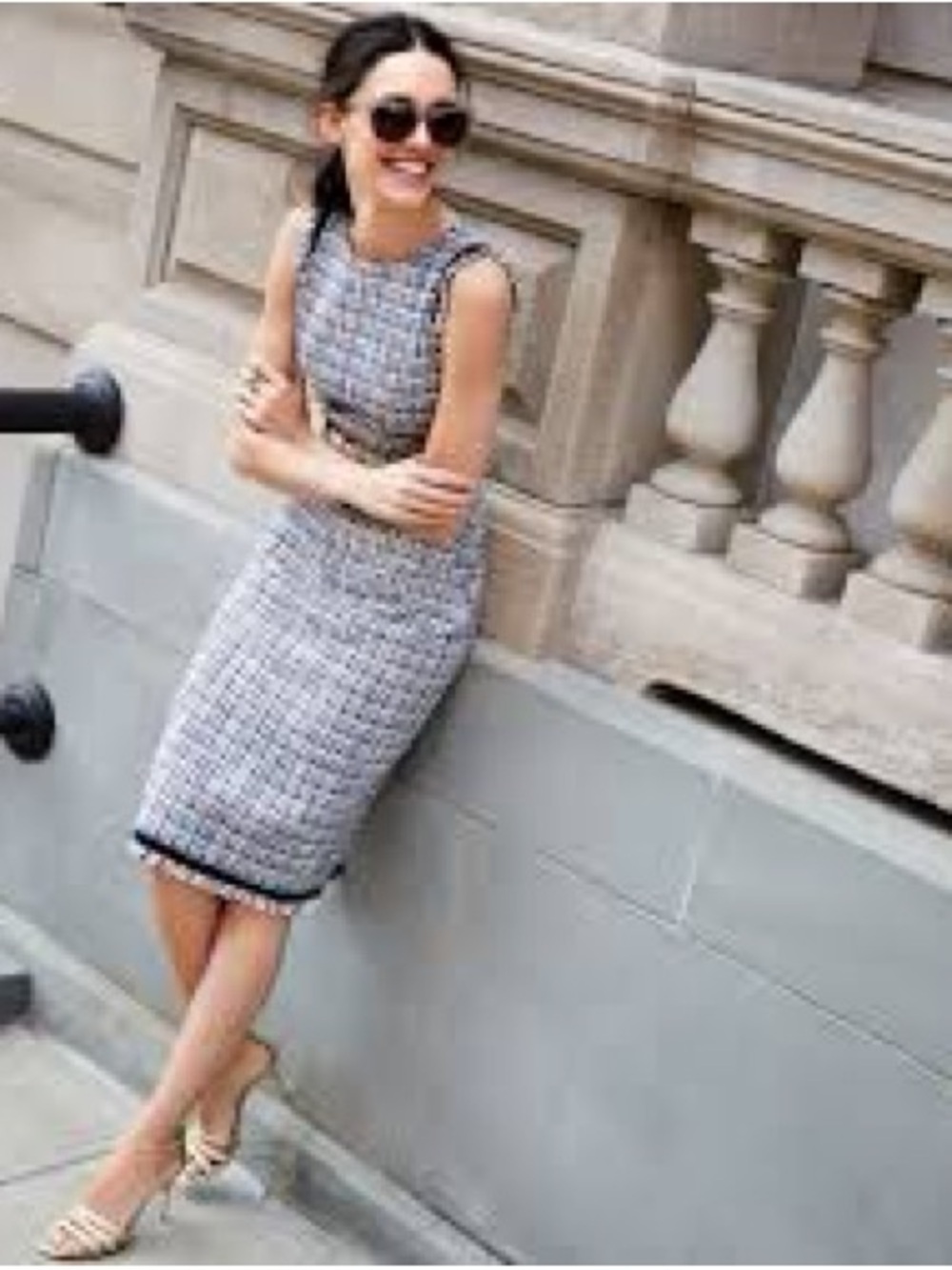 J. CREW Tweed Sheath Dress Fringe Work Business Preppy Navy Blue 12T 12 Tall